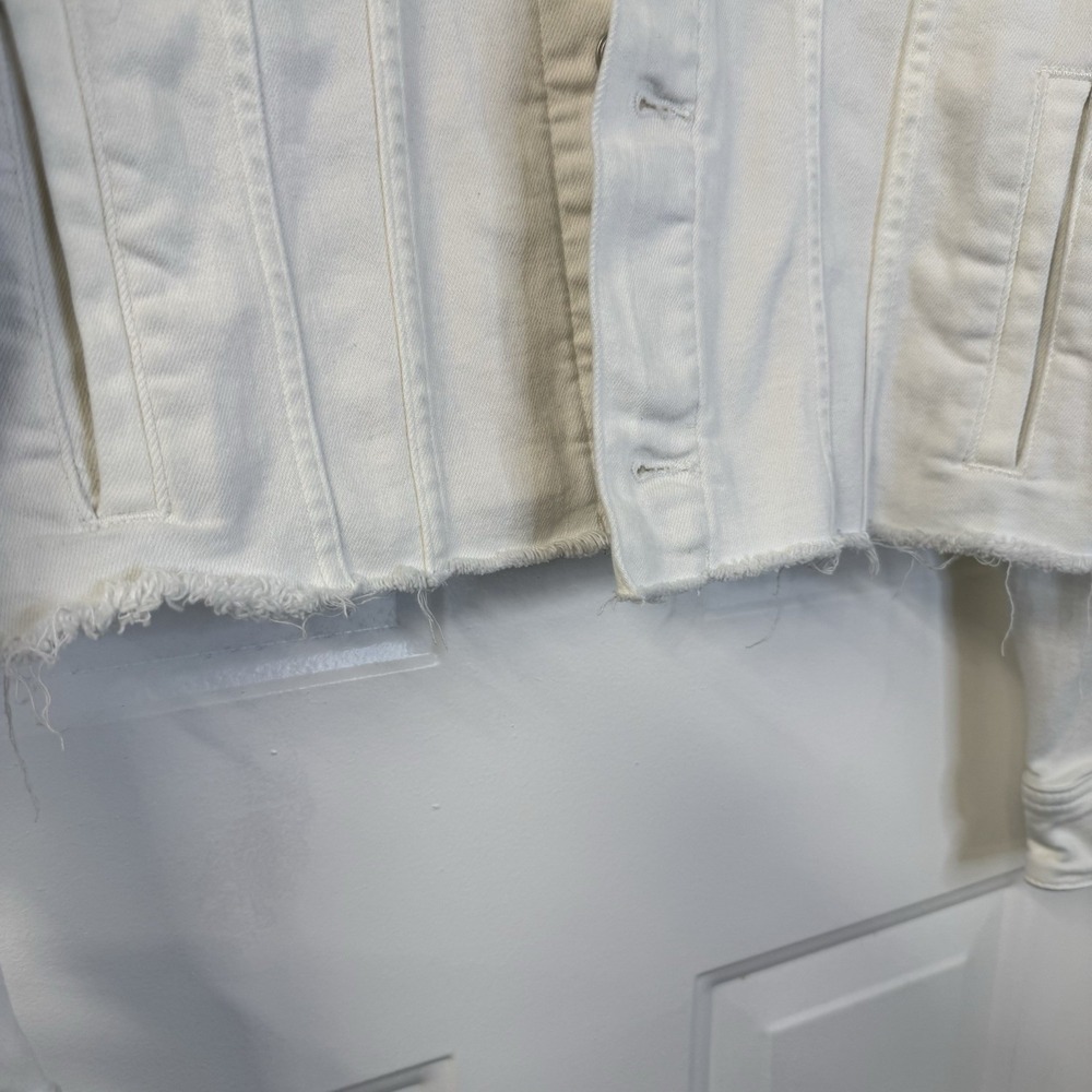 Vintage 7 FOR‎ ALL MANKIND Luxe Denim Trucker Jacket White Women Sz Large - Picture 6 of 6